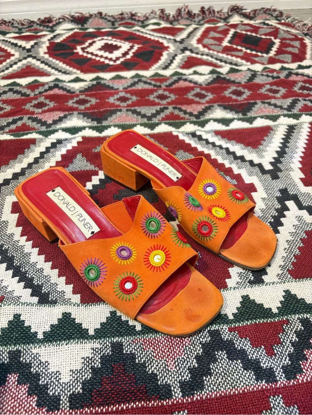 Box #3 90s vintage Y2K Orange suede rainbow mirror mules slides  8 / sunburst re